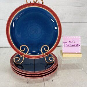 Denby HARLEQUIN Red & Blue Speckled England Stoneware 10.25" Dinner Plates Set 4